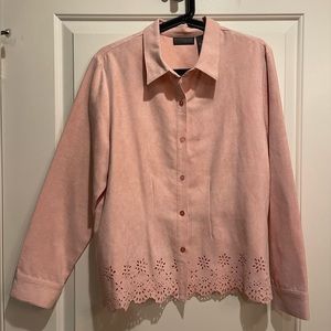 Suede Pink Top with Floral Cut-Outs Size Petite Large
